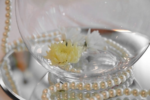 kristal, elegantie, bloem, glas, sieraden, spiegel, ketting, peren, luxe, bruiloft