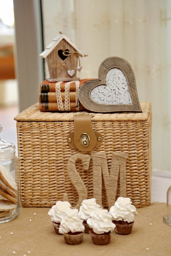 books, heart, interior decoration, romantic, wicker basket, wood, still life, food, decoration, homemade