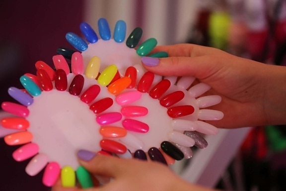 nail polish, colorful, cosmetics, finger, hands, manicure, plastic, salon, skin, skincare, treatment