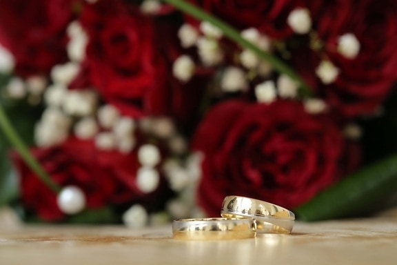 emas, cahaya emas, buatan tangan, reflektor, buket pernikahan, cincin kawin, bunga, Cinta, naik, pernikahan