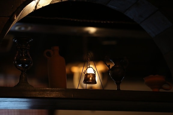 backlight, chandelier, interior decoration, pitcher, shelf, vase, light, shade, lamp, room