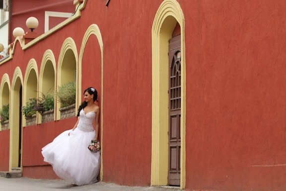 Cephe, muhteşem, ev, Foto model, Tatlı kız, yan görünüm, sokak, düğün elbisesi, Düğün, Bina