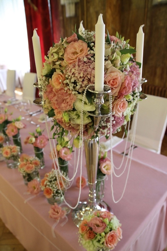 Kerzen, Leuchter, Innendekoration, Hochzeit, Hochzeitsstrauß, Blumenstrauß, Dekoration, Anordnung, Vase, Blumen