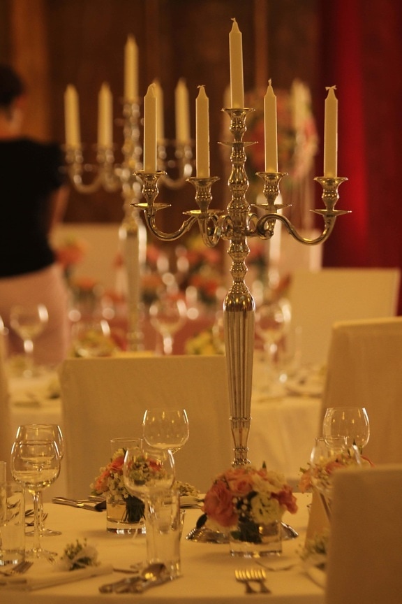 baroque, bougies, chandelier, salle à manger, élégance, luxe, restaurant, verre, bougie, à manger
