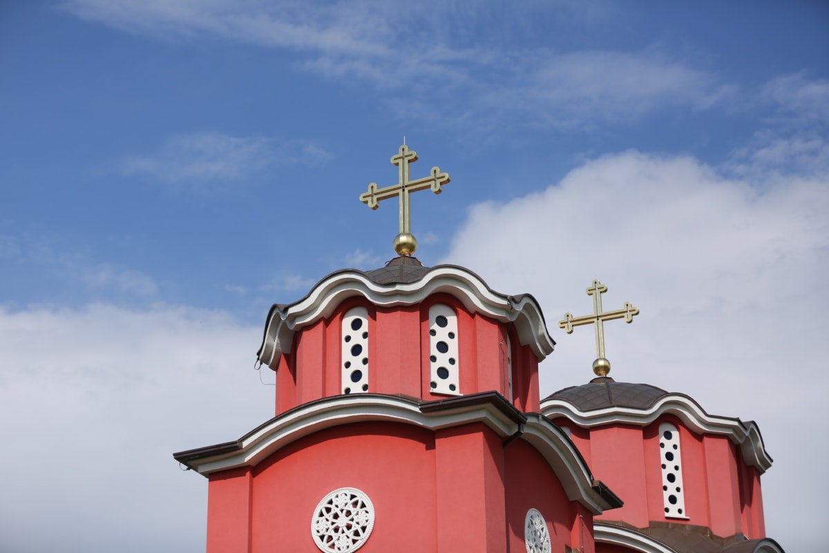 estilo arquitectónico, cristianismo, Cruz, cúpula, fachada, oro, resplandor de oro, Monasterio de, rojo, religión