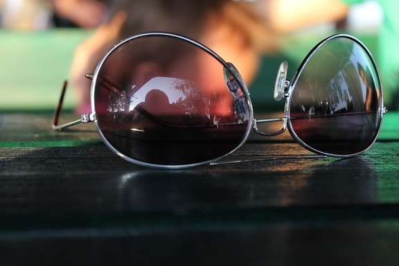 солнцезащитные очки, хром, крупным планом, металлик, очки, очки, объектив, стекло, отражение, размытие