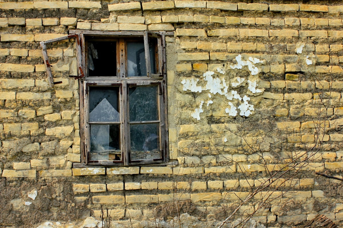 ikkuna, puusepäntyöt, hylätty, arkkitehtoninen tyyli, tiilet, köyhyyden, rappeutuminen, vanha, tiili, seinä