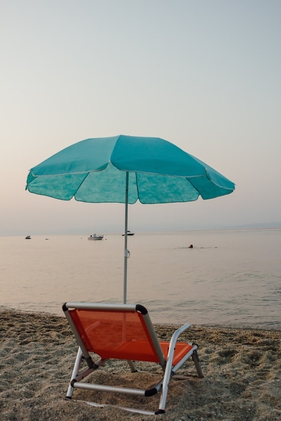 parasol, paratiisi, stol, sommer, strand, sand, havet, solen, baldakin, vand