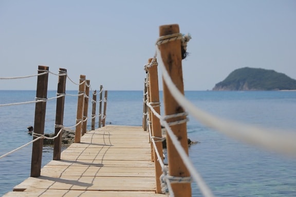 bridge, rope, pier, carpentry, ocean, tropical, island, beach, deck, water