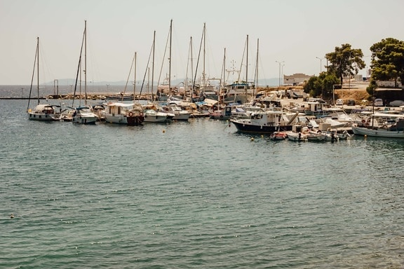 яхт клуб, Гърция, док, платноходка, пристанище, плавателни съдове, кораб, лодка, море, вода