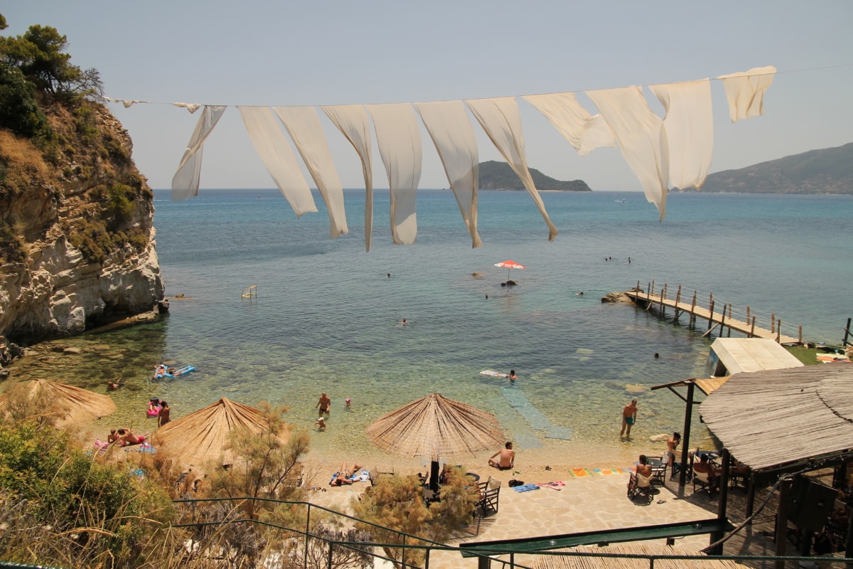 Baía, Grécia, praia, romântico, multidão, gozo, recreação, oceano, mar, água