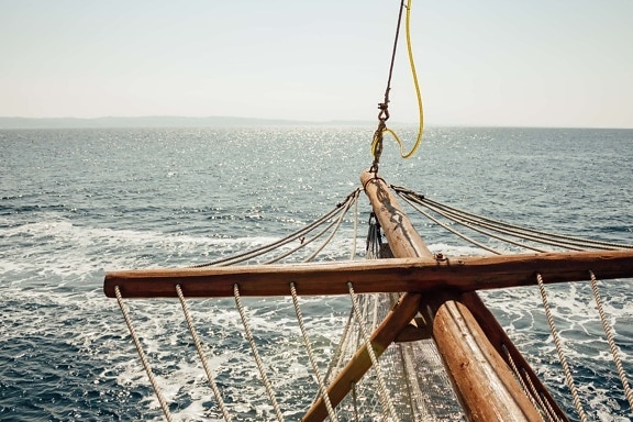rope, sailboat, sailing, timber, hardwood, carpentry, horizon, ocean, sea, boat