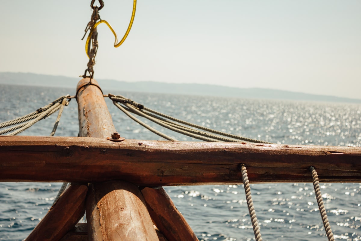 plachetnice, plachtění, řemeslo, lano, horizont, dřevo, zblízka, loď, moře, voda