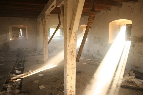 lama, Ruang bawah tanah, kehancuran, debu, sinar matahari, meninggalkan, di dalam ruangan, kolom, arsitektur, kosong
