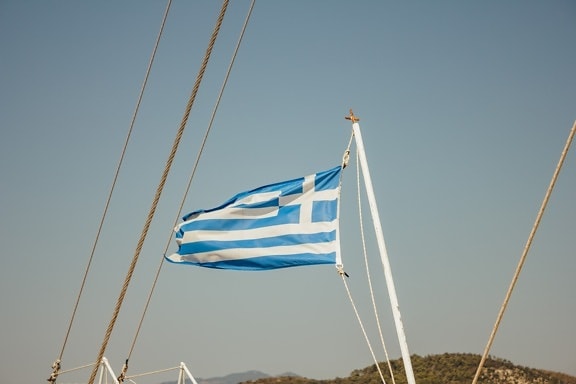 Hellas, flagg, heraldikk, seilbåt, symbolet, vind, emblem, tau, vann, båt