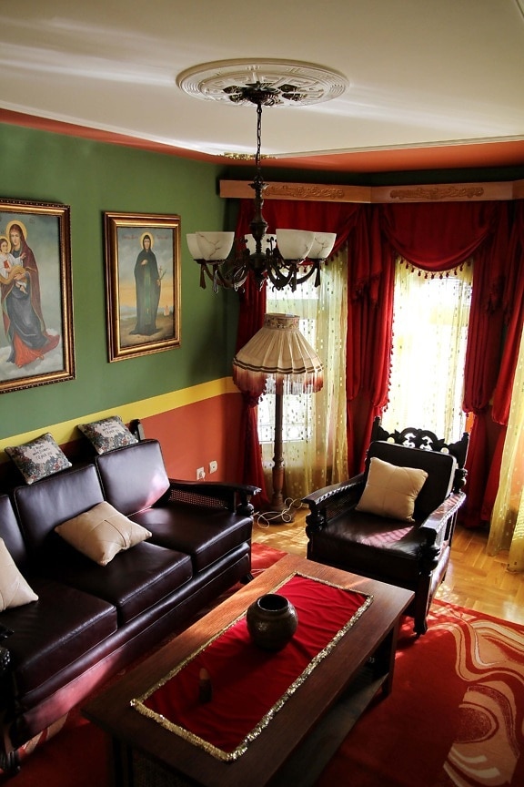 фотьойл, полилей, дивана, диван, изящни изкуства, Дневна, завеса, живопис, интериорен дизайн, стая