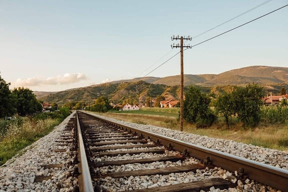 ferrovia, campagna, Villaggio, da vicino, rurale, trasporto, cravatta, Ferrovia, locomotiva, strada