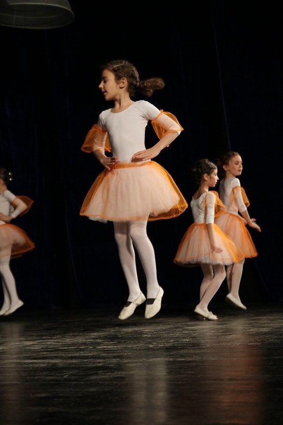 балет, танц, деца, скок, хубаво момиче, театър, артист, танцьор, рокля, лице