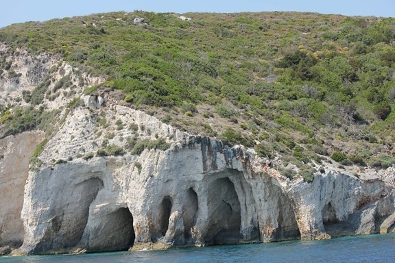 underground, cave, cliff, landscape, seashore, ocean, water, sea, rock, beach
