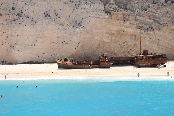 ship, shipwreck, old, island, abandoned, ocean, water, sea, craft, wreck