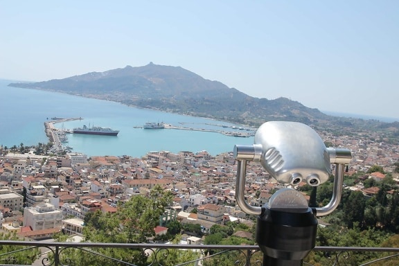 panorama, binoculars, cityscape, water, city, harbor, sea, landscape, architecture, town