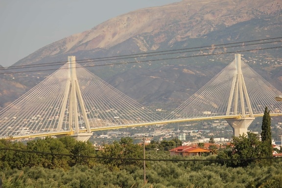 hængebro, grundfjeldet, bjergside, Panorama, motorvej, bro, struktur, city, solnedgang, landskab