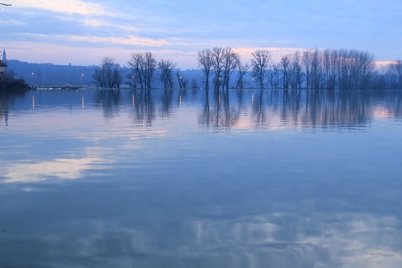 lake, twilight, calm, placid, forest, landscape, water, tree, reflection, dawn