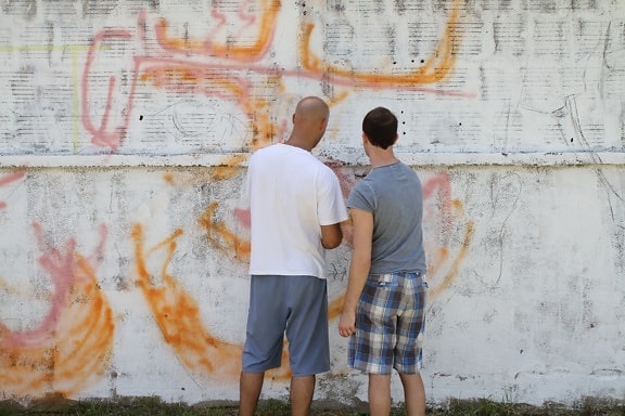 graffiti, kunstner, væg, drenge, maleri, maler, pensel, renovering, kreativitet, mand
