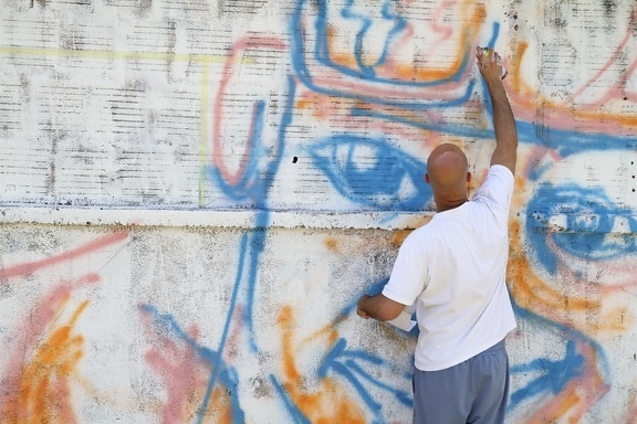 homme, Graffiti, artiste, pulvérisation, peinture, créativité, artistique, mur, vandalisme, art