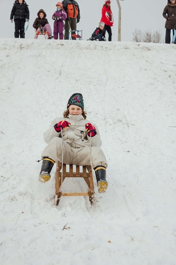 雪橇, 好玩, 冬天, 孩子们, 下坡, 娱乐, 享受, 冷, 车辆, 雪