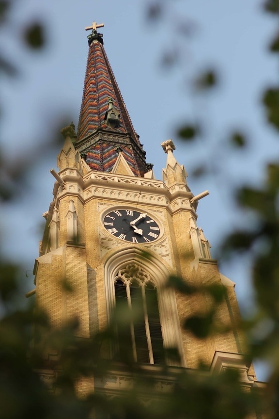 Église, steeple, horloge analogique, Création de, tour, Cathédrale, architecture, horloge, à l’extérieur, vieux