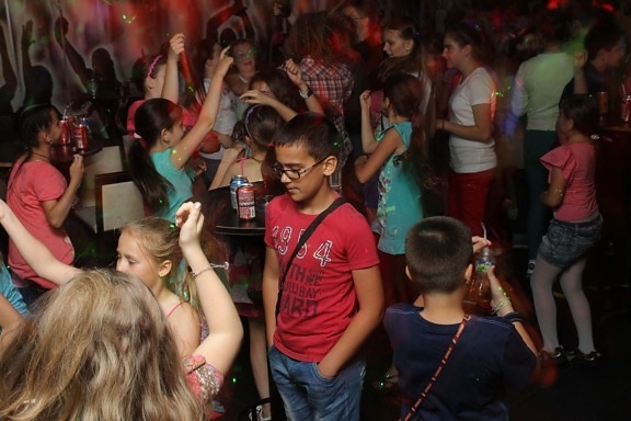 party, discotheque, children, kids, celebration, friends, spot, fun, happy, room