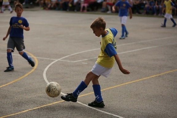 football player, football, tournament, stadium, soccer, soccer ball, ball, competition, child, sport