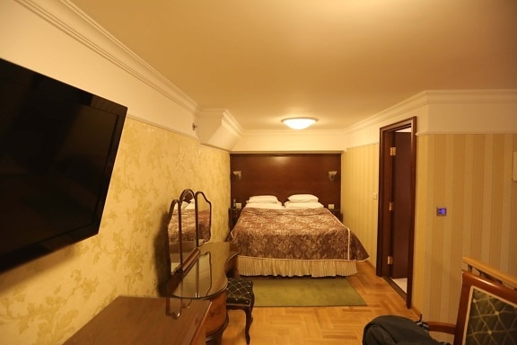 pillow, mirror, bedroom, bed, indoors, lamp, furniture, interior design, house, room