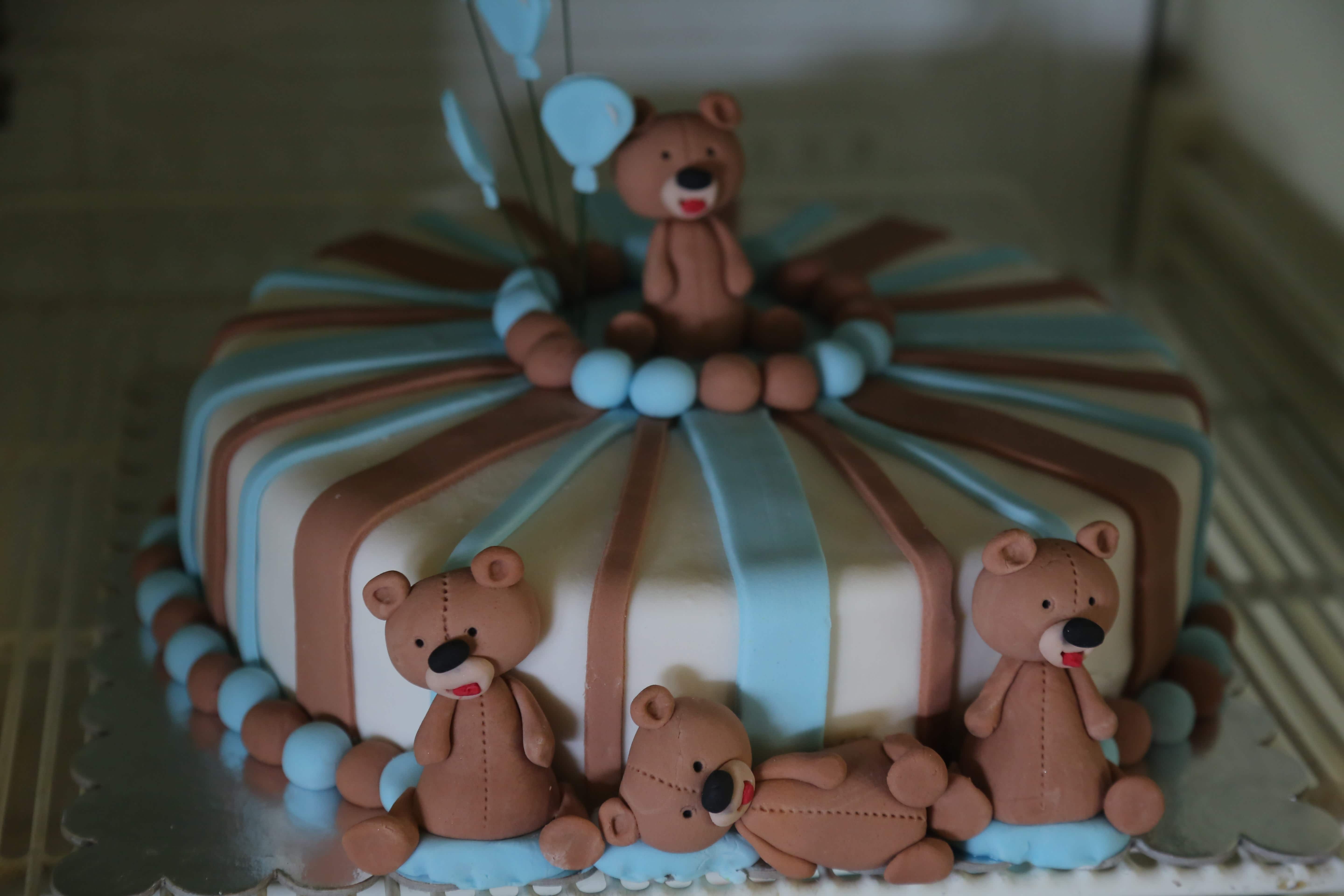 フリー写真画像 冷凍庫 誕生日ケーキ 手作り ケーキ テディベアおもちゃ 誕生日 ベーキング かわいい お祝い チョコレート