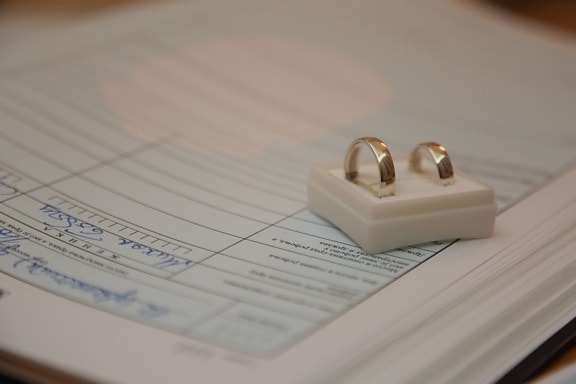 snubní prsten, kancelář, svatba, dokument, kroužky, zlato, kniha, bižuterie, obchodní, zátiší
