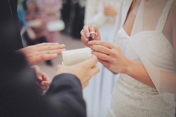 ringer, bryllup, giftering, bryllupskjole, ekteskap, bruden, kvinne, brudgommen, engasjement, kjærlighet