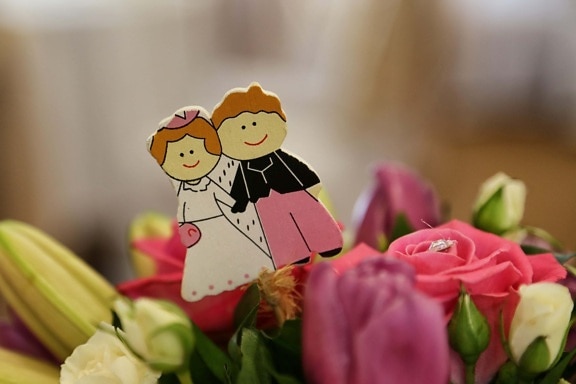 bouquet, groom, miniature, bride, decoration, arrangement, flowers, flower, rose, happy