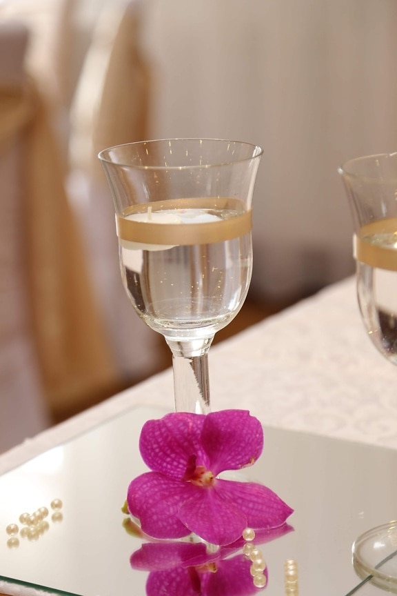Wein, Weißwein, Champagner, Glas, Kristall, elegant, Blume, dekorative, Anordnung, Orchidee