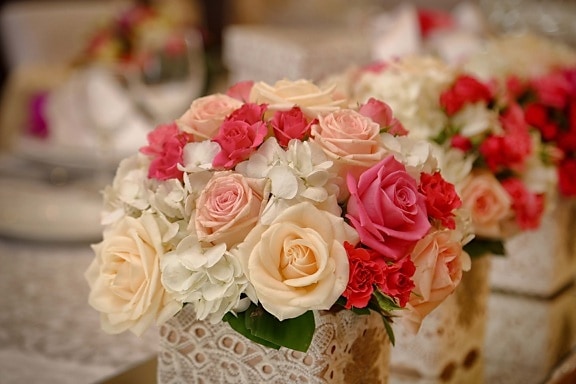 buket, reception, spejl, järjestely, steg, dekoration, blomster, blomst, roser, bryllup