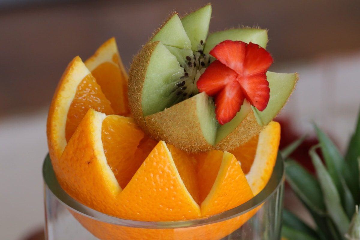 jordgubbe, Kiwi, apelsinskal, cocktail, Fruktsallad, fruktjuice, Garnera, Citrus, orange, frukt
