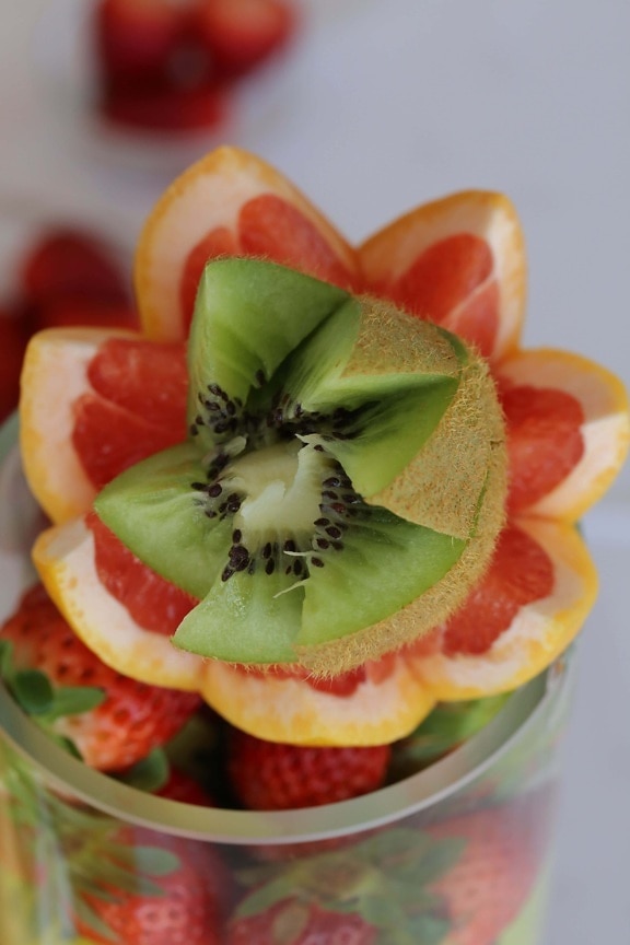 Kiwi, frugtsaft, frugt cocktail, appelsiner, appelsinskal, frisk, dessert, frugt, jordbær, mad