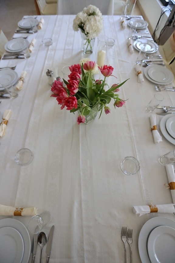 bord, lunchroom, spisestue, servise, sølvtøy, bestikk, duk, bryllup, servering, luksus