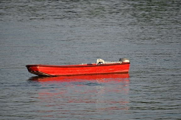 red, boat, motorboat, floating, water, paddle, canoe, lifeboat, transportation, transport