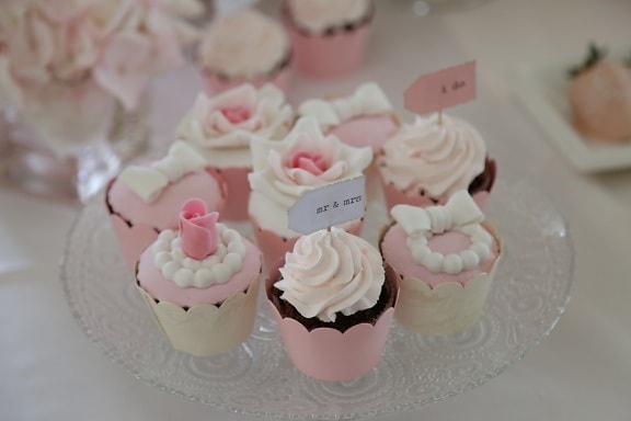 結婚式, ピンク, カップケーキ, クリーム, ケーキ, ベーキング, ピンク, チョコレート, お菓子の森, デザート
