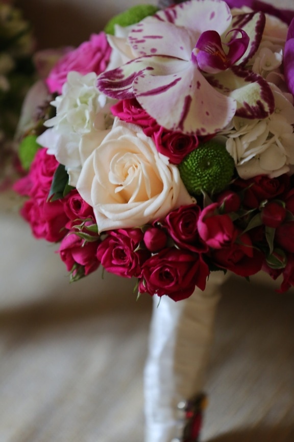 rosas, púrpura, Orquídea, ramo de novia, regalo, arreglo, ramo de la, flor, boda, color de rosa