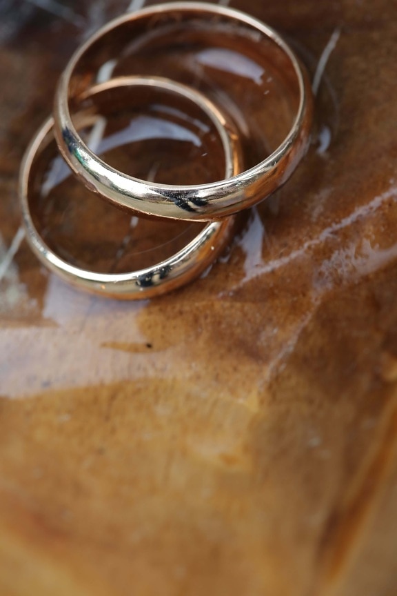 anelli, Oro, marmo, anello di nozze, gioielli, coppia, marrone, da vicino, marrone chiaro, metallo