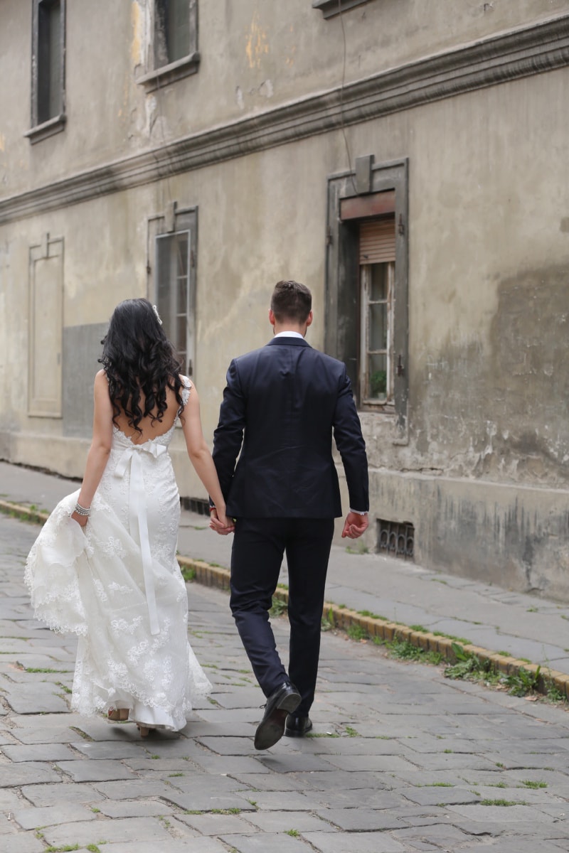 mąż, żona, spacery, ulica, ręce, razem, Partnerzy, styl życia, partnerstwo, życie
