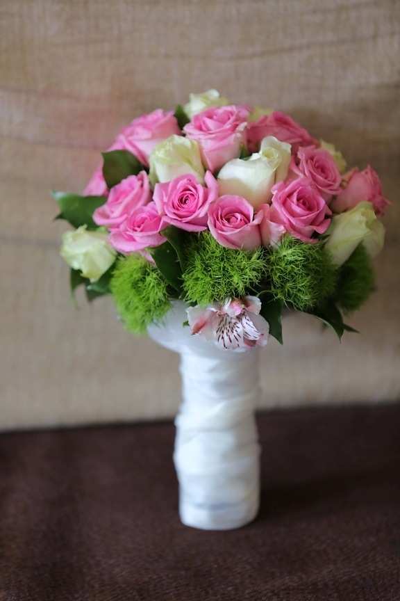 婚礼花束, 白花, 粉红色, 丝绸, 束, 玫瑰, 装饰, 爱, 花, 安排