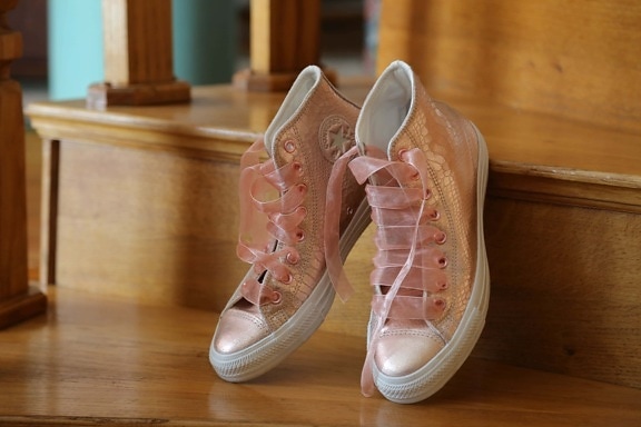 pink, sneakers, comfortable, design, style, shoelace, elegant, fashion, pair, wood
